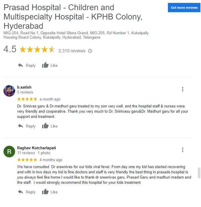 Best pediatrician KPHB Colony - Hyderabad - Dr Sreenivas - Prasad Hospital - Google Reviews