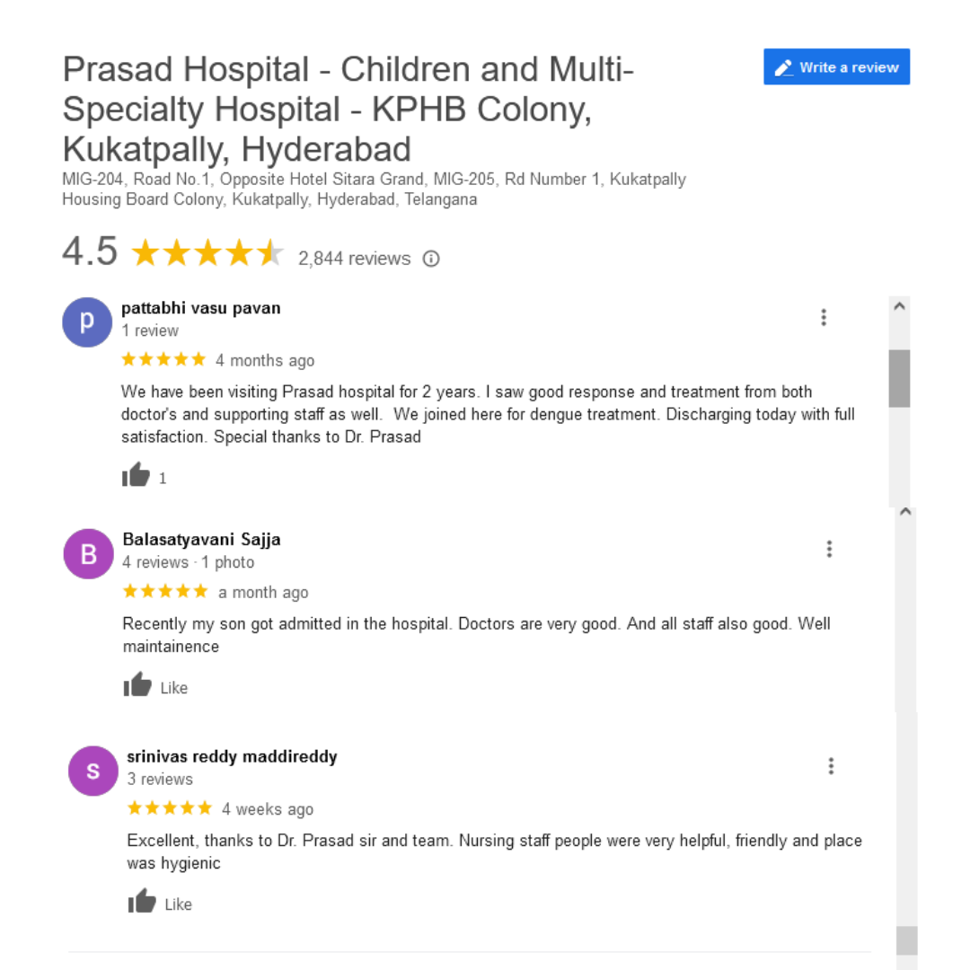 Prasad Hospital Reviews